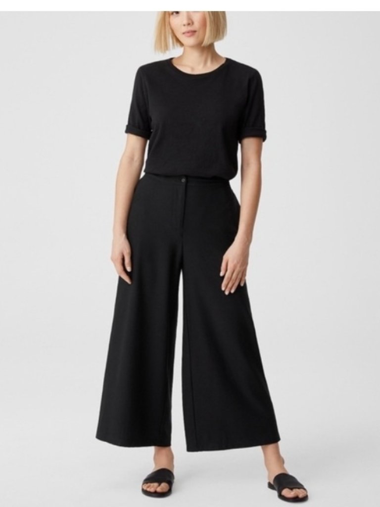 Eileen Fisher Washable Stretch Crepe Wide Leg Cropped Black Pants Size 10p